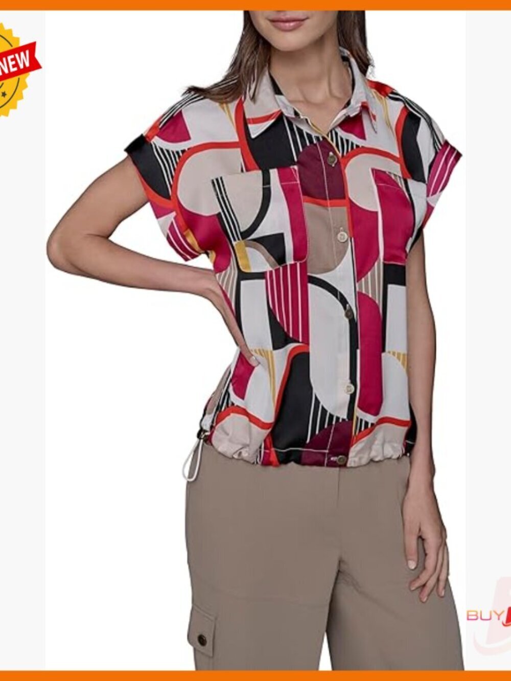 Short Sleeve Collared Blouse Classic Fit Polyester Professional Versatile